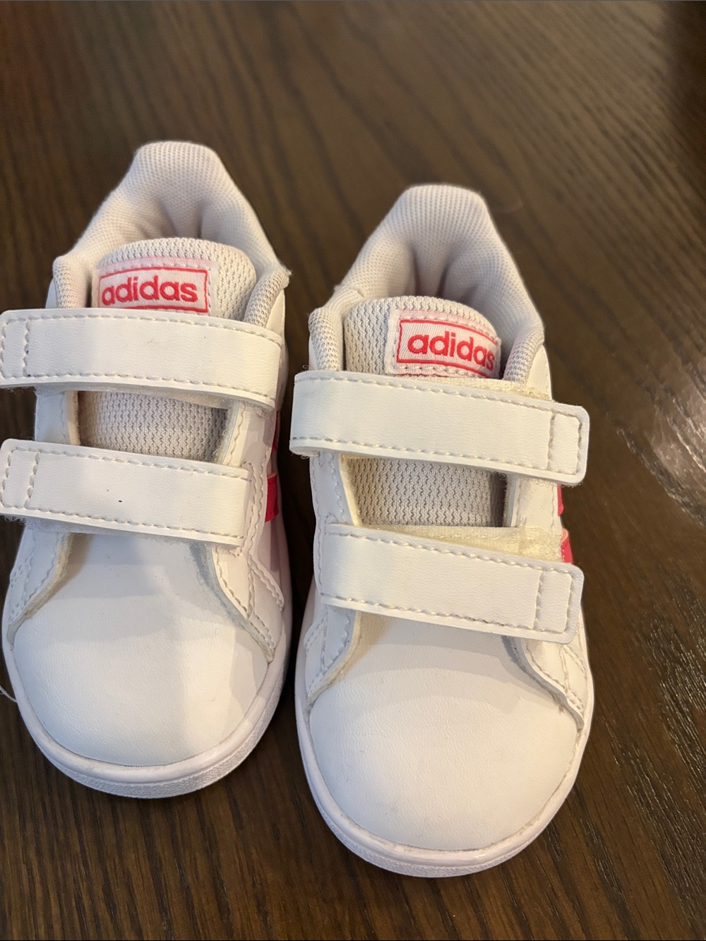 adidas Kids White Sneakers with Pink Logo Accents
